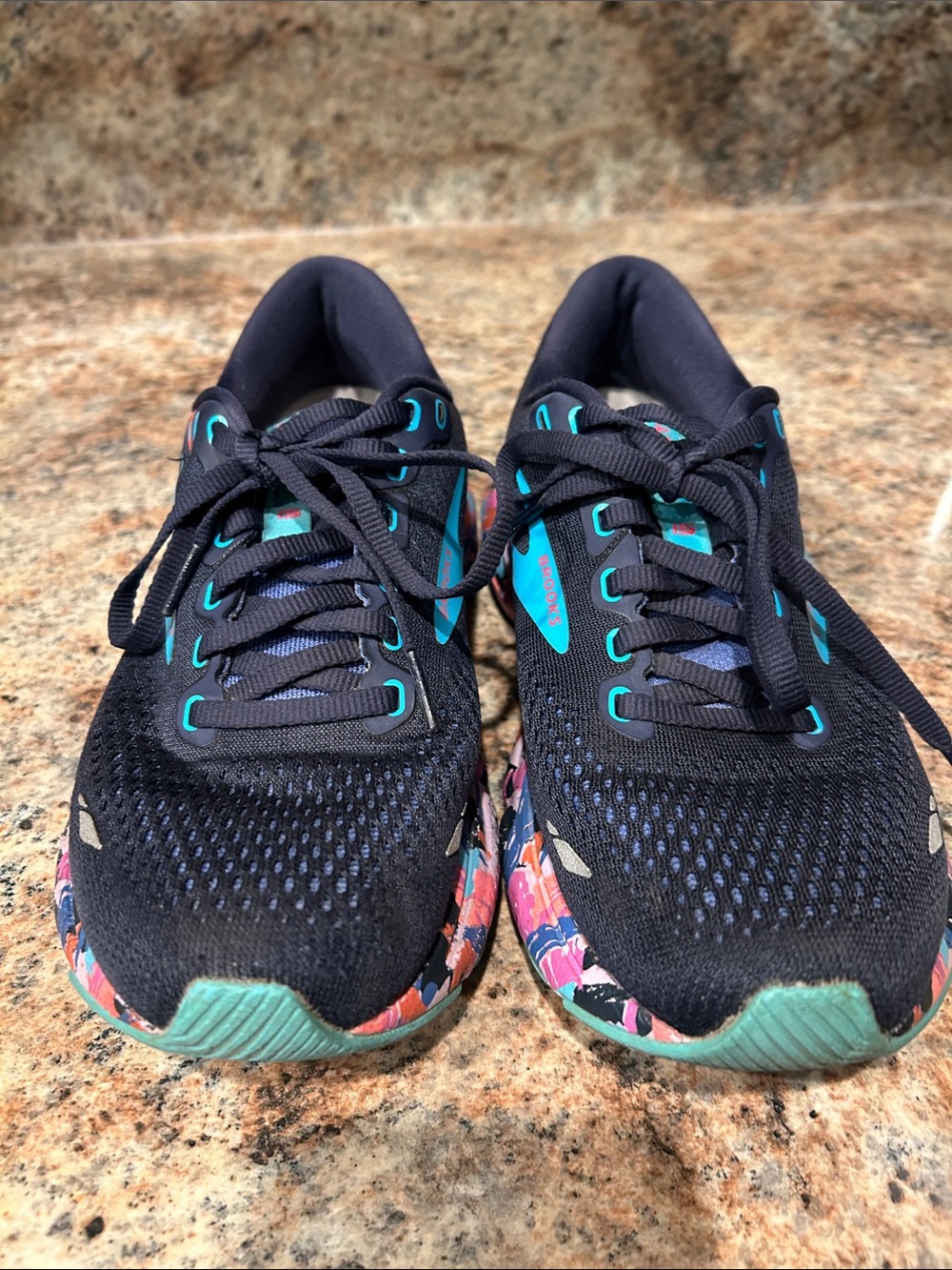 Brooks Ghost 15 Navy Athletic  Shoes Turquoise/Multicolor watercolor sole 6.5 - Picture 5 of 8